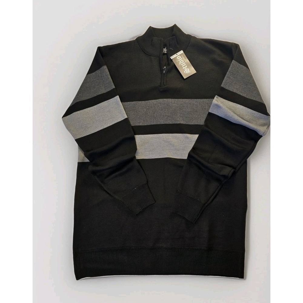 Studio By Omega Sweater Mens L Black Gray Pattern 1/4 Zip Knit Casual NWT